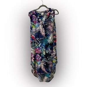 Cupio size XL Sleeveless Tropical Print Navy Shift Midi Dress